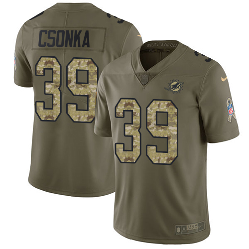 Nike Miami Dolphins #39 Larry Csonka Olive Camo Youth Stitched NFL Limited 2017 Salute to Service Jersey